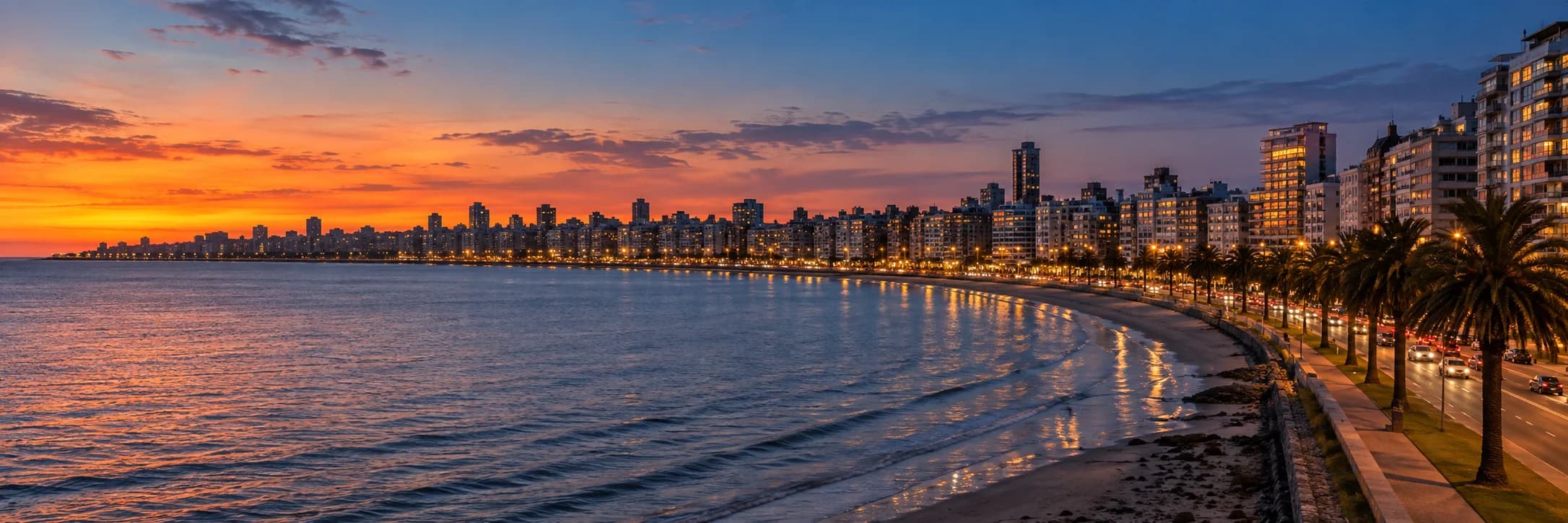Ilustración de una costa al atardecer